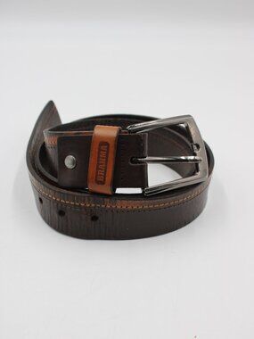 Brahma Belt Two Tone Brown Dress Belt Size 34 Faux Leather? 1.5" W Silver Buckle